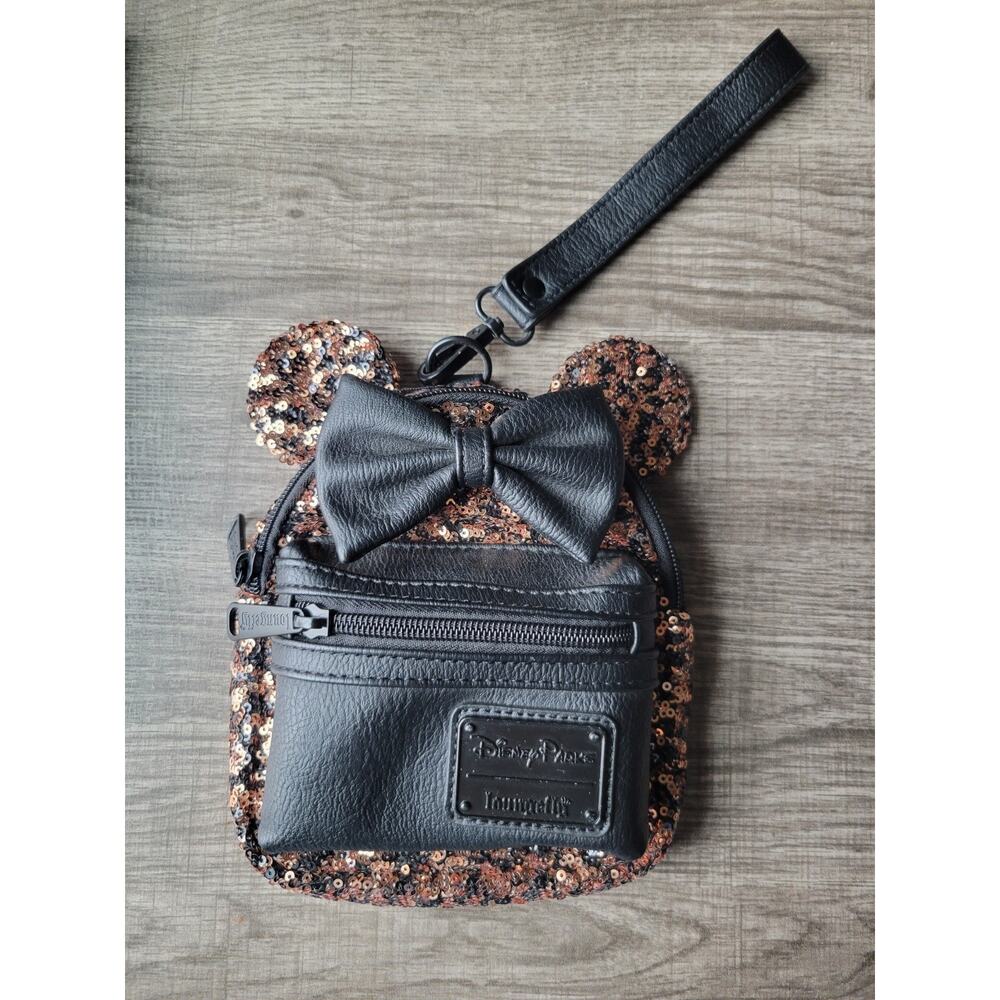 Disney Parks Minnie Bronze Black Sequin Belle of The Ball Loungefly Wristlet